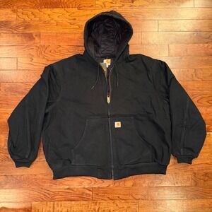 Vintage Black Carhartt J130 Quilted Lined Hooded Jacket Union Made 2XL